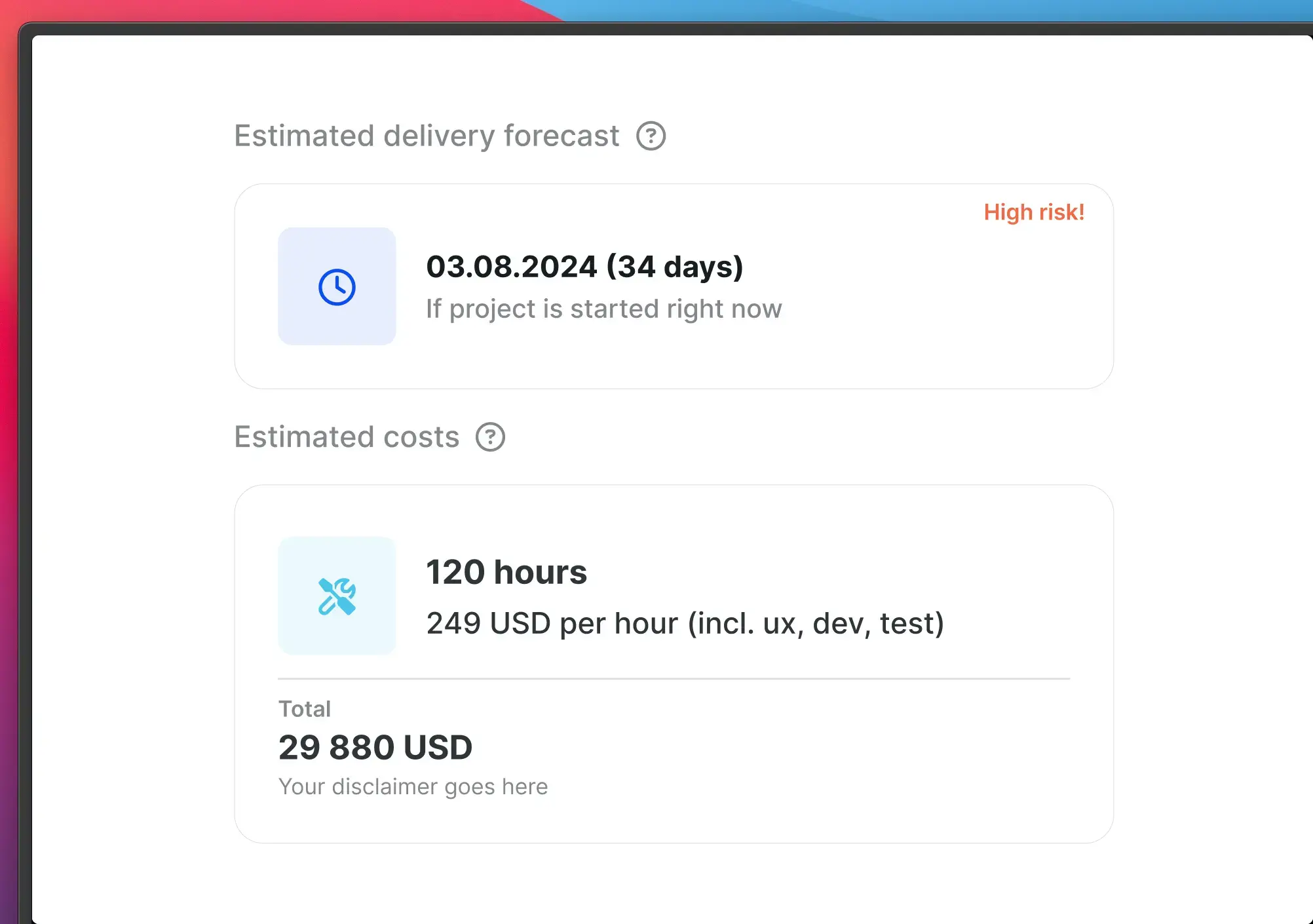 Adviseful.ai cost and time estimates