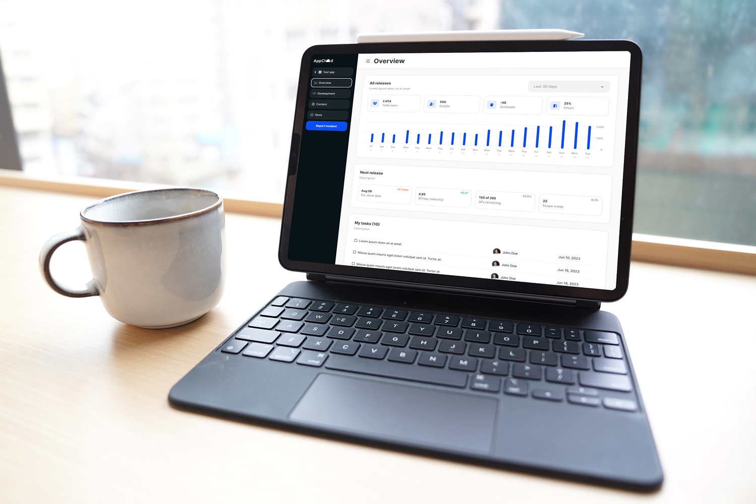 AppCloud on an iPad beside a cup of coffee