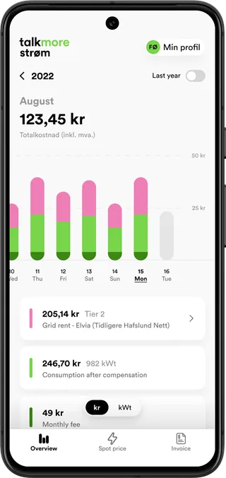 Talkmore Strøm app screen