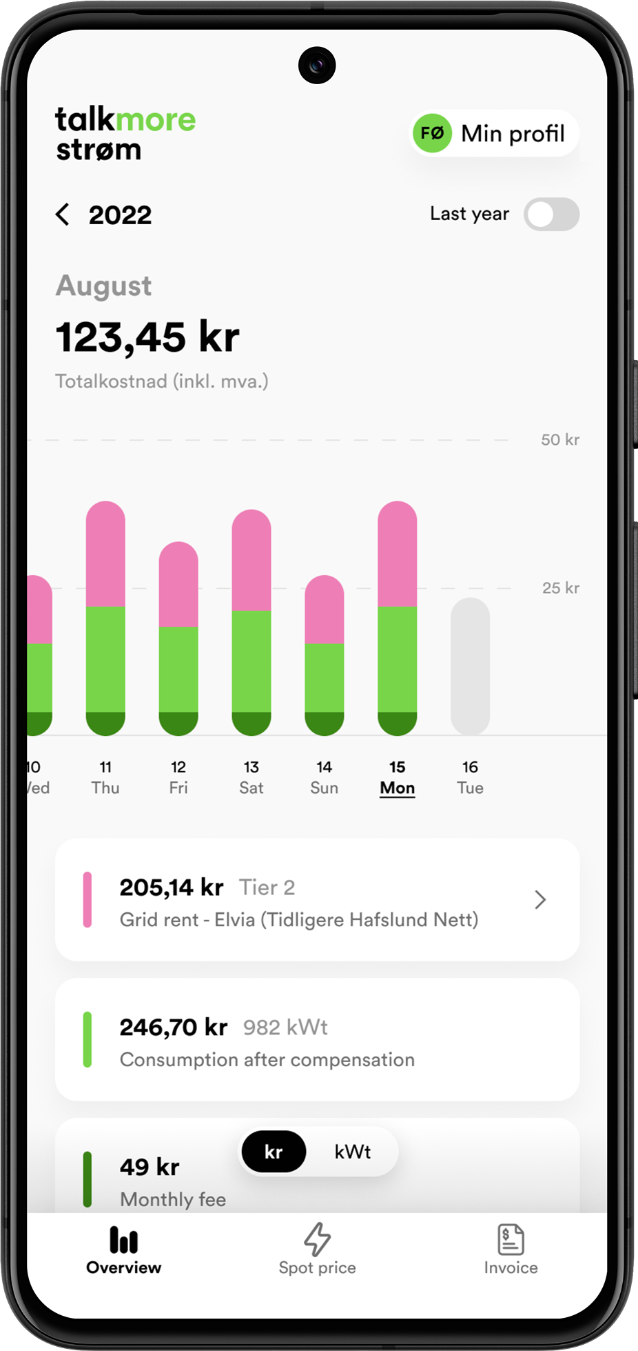 Talkmore Strøm app screen
