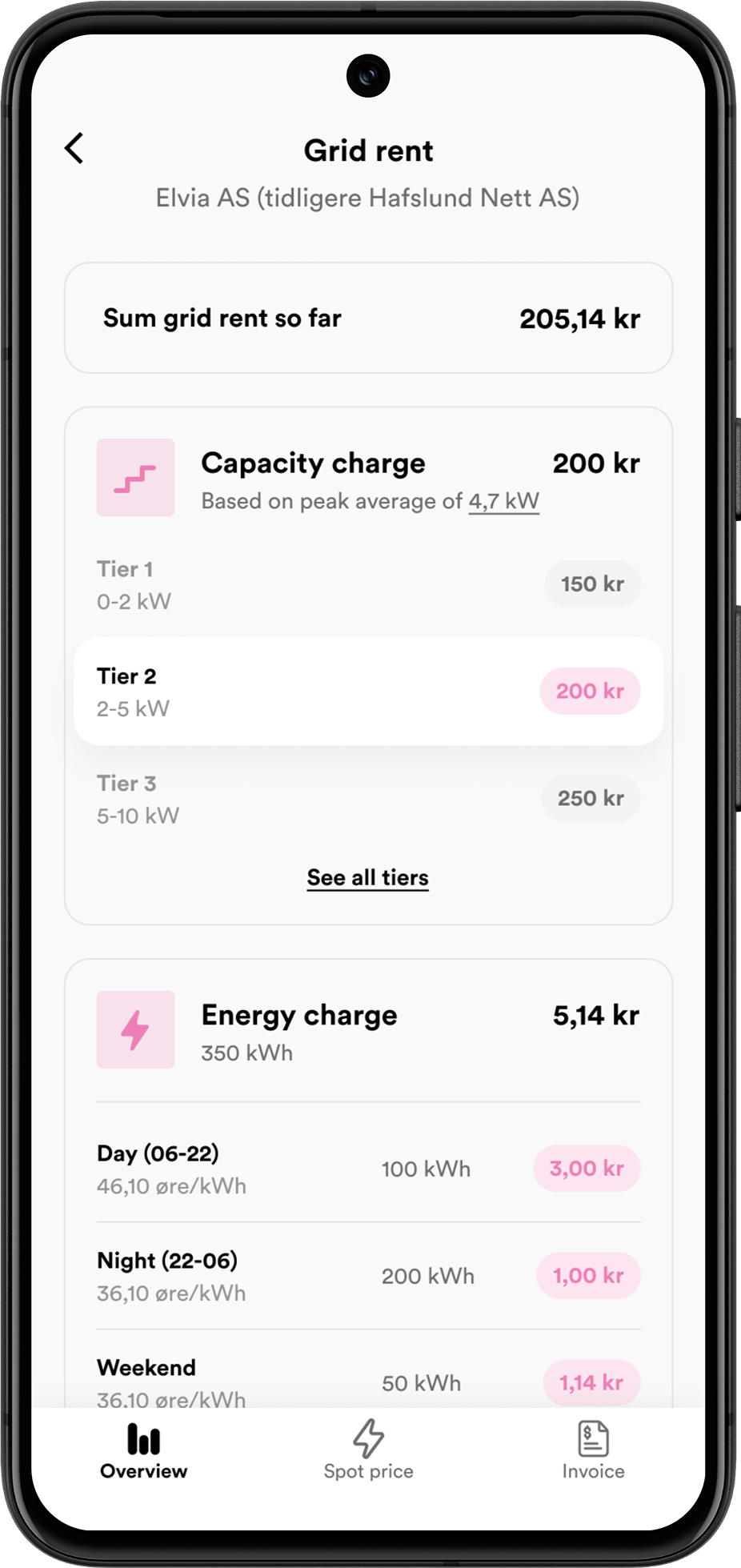 Talkmore Strøm app screen