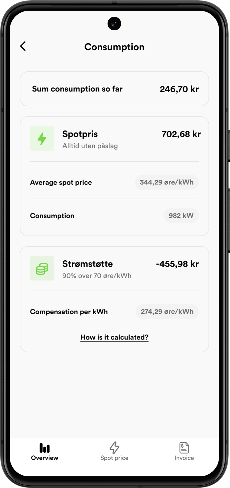 Talkmore Strøm app screen