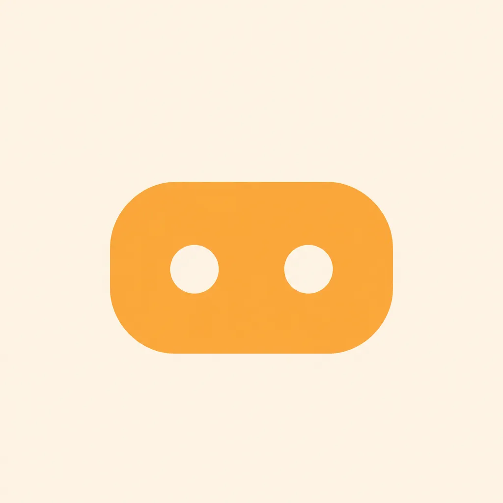 Orange rounded robot face with two round eyes on a pale cream background