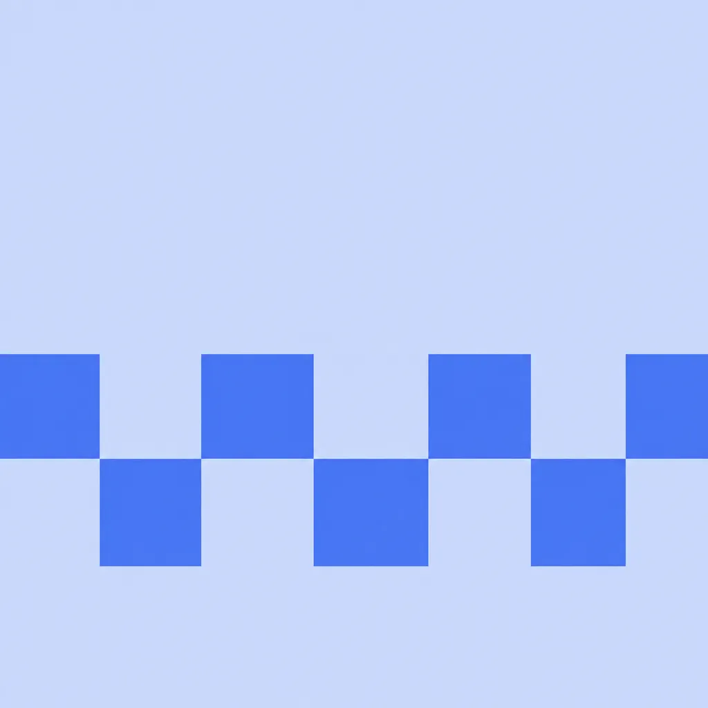 Blue checkerboard pattern in two rows on a pale blue background