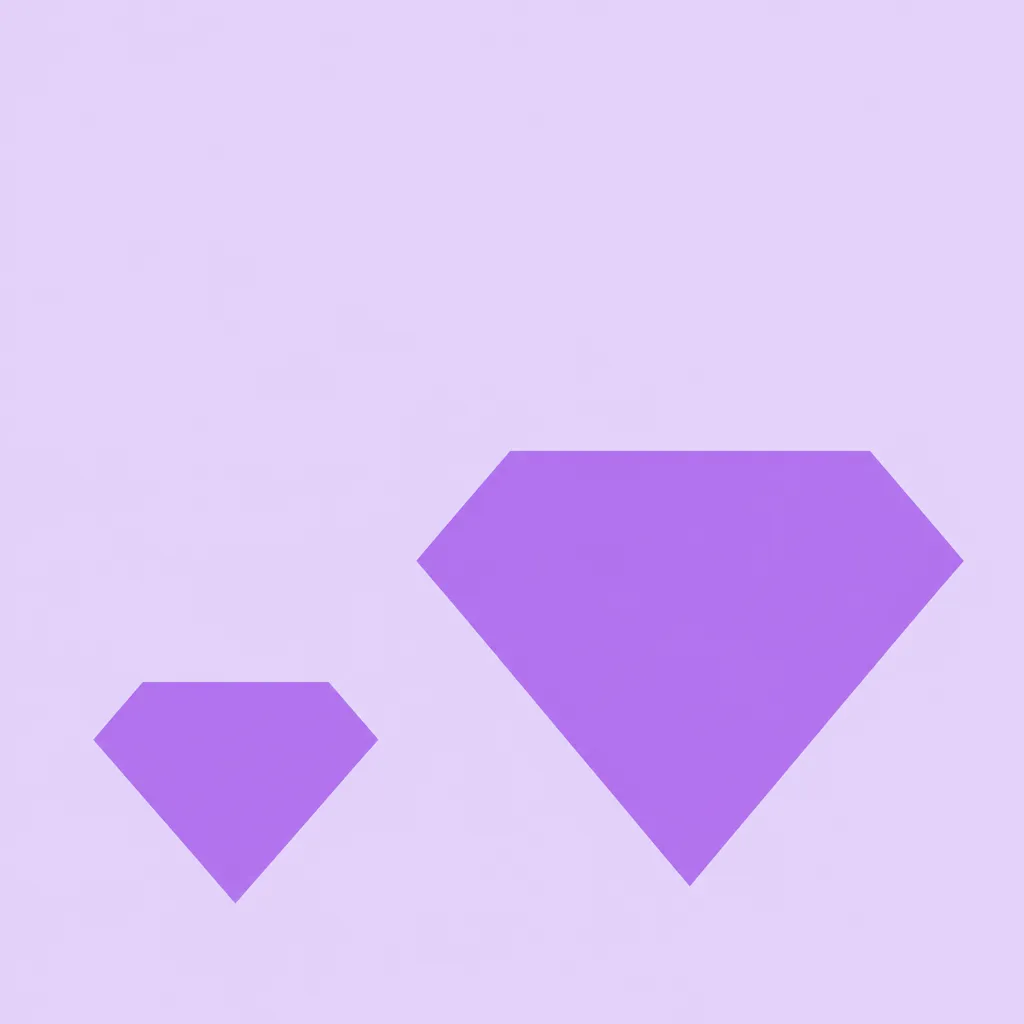 A large and a small purple diamond shape on a pale lilac background