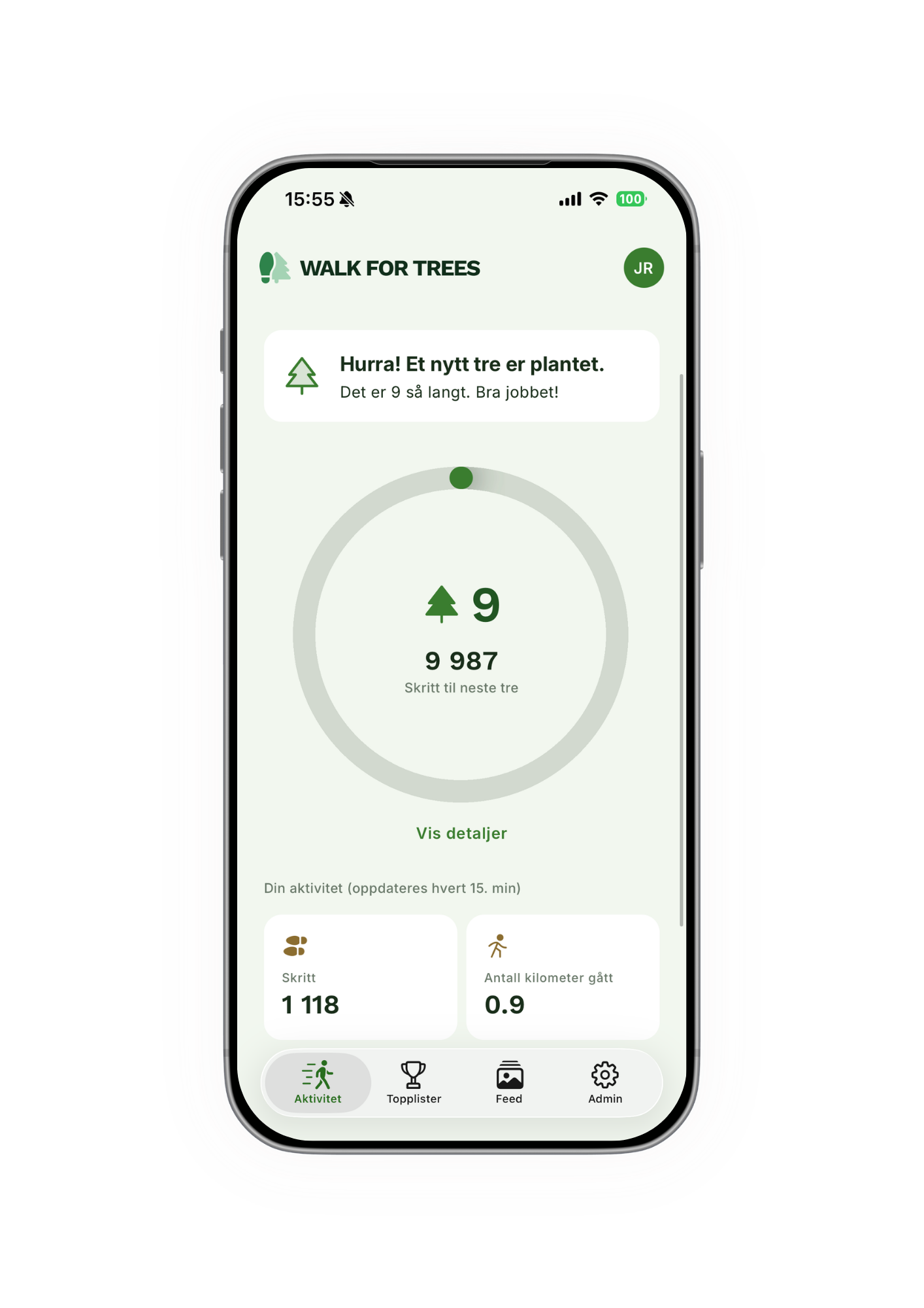 The opening screen of the Walk for Trees app