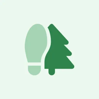The Walk for Trees icon: a green footprint in front of a spruce tree