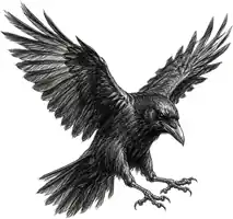 The Munin logo: a raven in flight with wings spread and talons forward