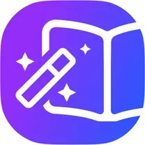 The Goodnight AI logo: an open book with a magic wand and stars