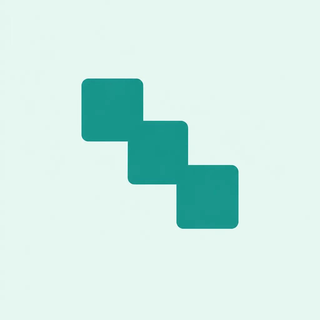 Three teal squares stepping down diagonally like a staircase on a pale mint background